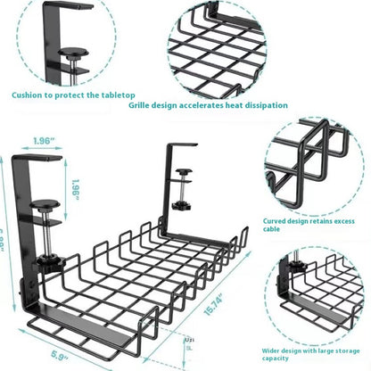Under-Desk Cable Management Rack – Punch-Free Metal Power Strip Holder