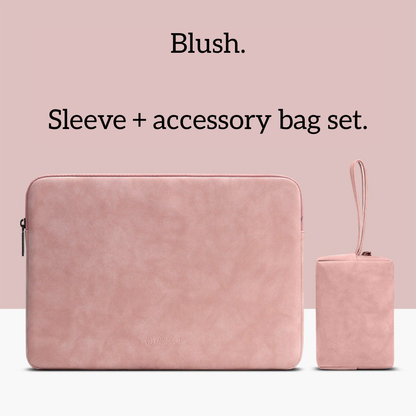 Leather‑Look Laptop Sleeve Set with optional Accessory Pouch (Two Sizes)