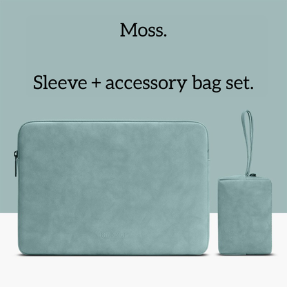 Leather‑Look Laptop Sleeve Set with optional Accessory Pouch (Two Sizes)