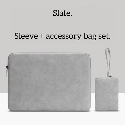 Leather‑Look Laptop Sleeve Set with optional Accessory Pouch (Two Sizes)