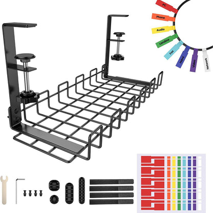 Under-Desk Cable Management Rack – Punch-Free Metal Power Strip Holder
